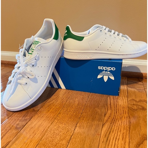 Adidas Originals Stan Smith Mens Sneaker 8‎ White Green Athletic Leather Lace Up - Picture 7 of 17